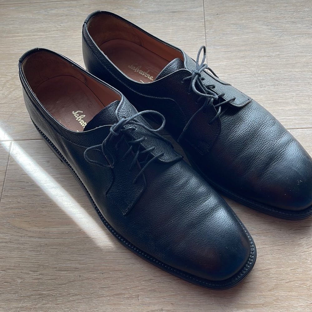 Salvatore Ferragamo Black Lace Up Mens Horsebit Leather Dress Shoe Made in Italy